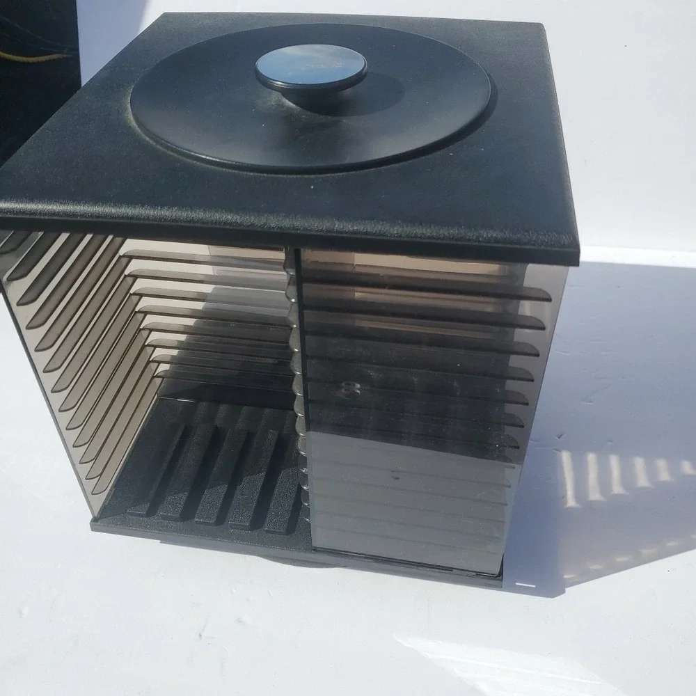 CD Carousel Rack Tower Storage‎ Holder Plastic Round Black Vintage Retro - Picture 5 of 9